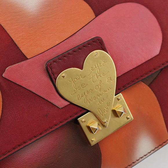 VALENTINO Chain Shoulder Bag Leather Red Gold Auth bs34661A