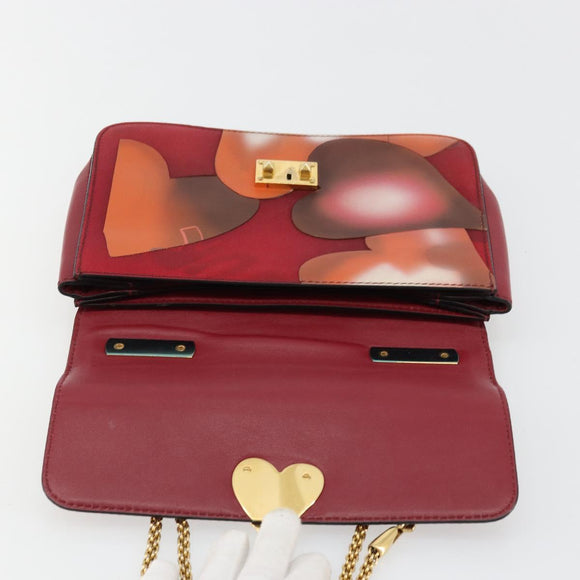 VALENTINO Chain Shoulder Bag Leather Red Gold Auth bs34661A