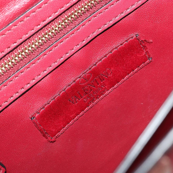 VALENTINO Chain Shoulder Bag Leather Red Gold Auth bs34661A