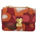 VALENTINO Chain Shoulder Bag Leather Red Gold Auth bs34661A-13
