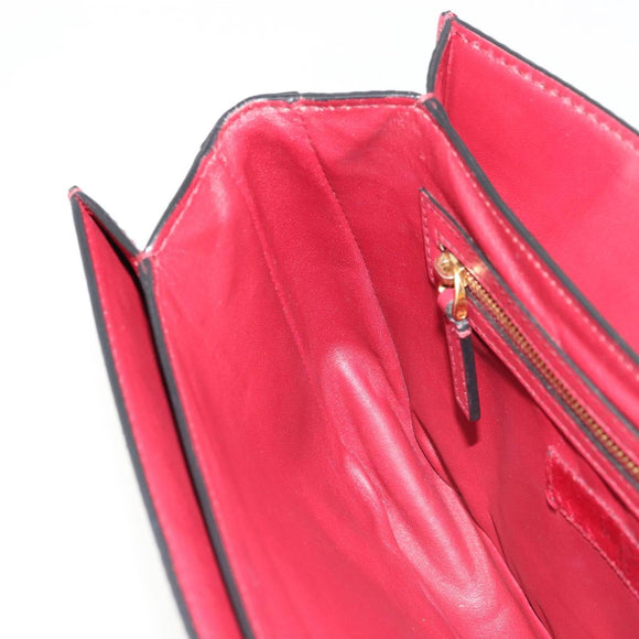 VALENTINO Chain Shoulder Bag Leather Red Gold Auth bs34661A