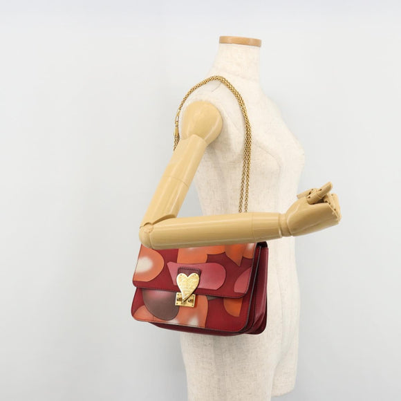 VALENTINO Chain Shoulder Bag Leather Red Gold Auth bs34661A
