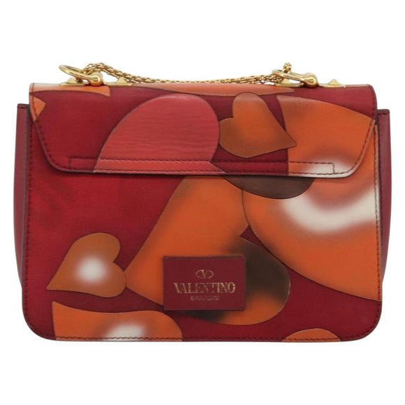 VALENTINO Chain Shoulder Bag Leather Red Gold Auth bs34661A