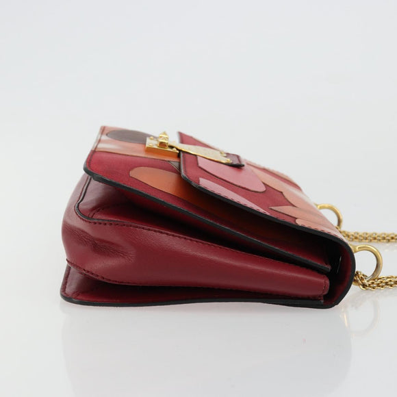 VALENTINO Chain Shoulder Bag Leather Red Gold Auth bs34661A