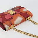 VALENTINO Chain Shoulder Bag Leather Red Gold Auth bs34661A-6