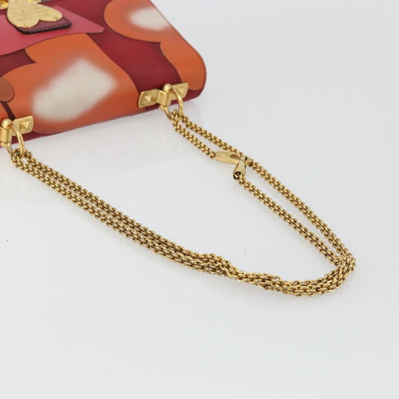VALENTINO Chain Shoulder Bag Leather Red Gold Auth bs34661A