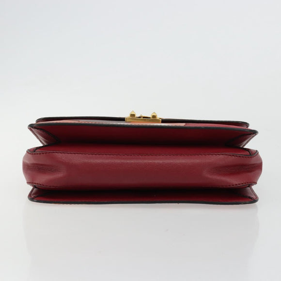 VALENTINO Chain Shoulder Bag Leather Red Gold Auth bs34661A