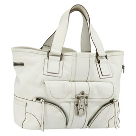 Chloe Hand Bag Leather White Silver Auth bs34668