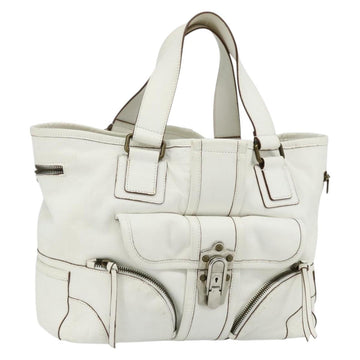 Chloe Hand Bag Leather White Silver Auth bs34668