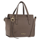 Salvatore Ferragamo Gancini Hand Bag Leather 2way Brown Gold Auth bs34669-1