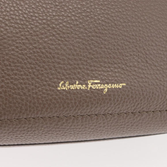 Salvatore Ferragamo Gancini Hand Bag Leather 2way Brown Gold Auth bs34669