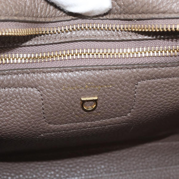 Salvatore Ferragamo Gancini Hand Bag Leather 2way Brown Gold Auth bs34669