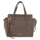 Salvatore Ferragamo Gancini Hand Bag Leather 2way Brown Gold Auth bs34669-13