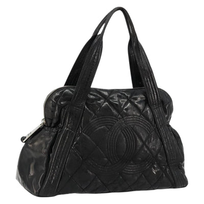 CHANEL Matelasse Hand Bag Patent leather Black Silver CC Auth bs34670