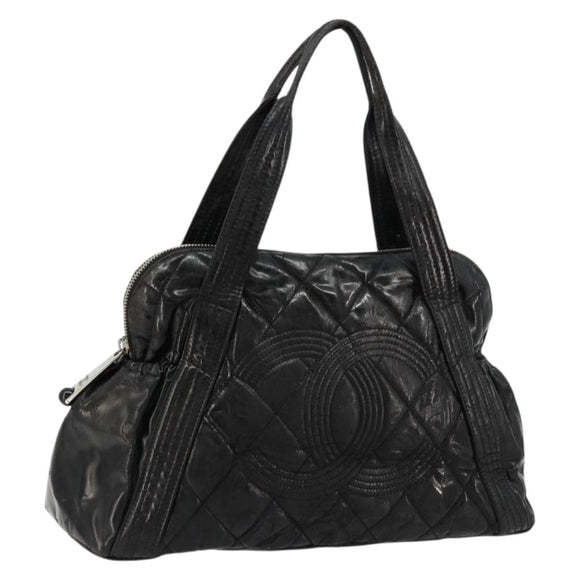 CHANEL Matelasse Hand Bag Patent leather Black Silver CC Auth bs34670