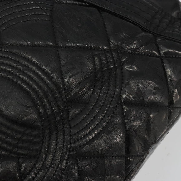 CHANEL Matelasse Hand Bag Patent leather Black Silver CC Auth bs34670