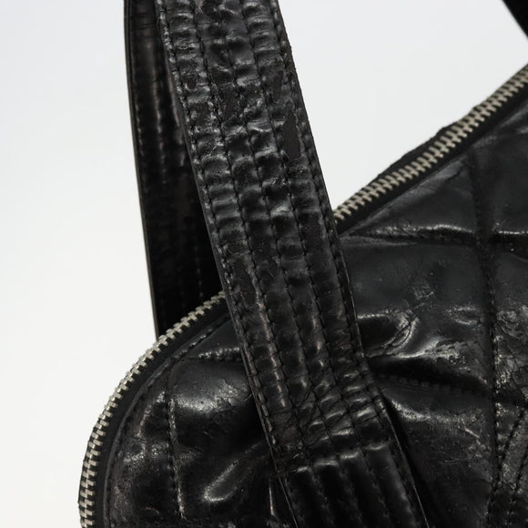 CHANEL Matelasse Hand Bag Patent leather Black Silver CC Auth bs34670