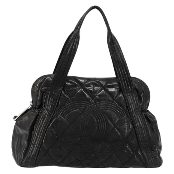 CHANEL Matelasse Hand Bag Patent leather Black Silver CC Auth bs34670