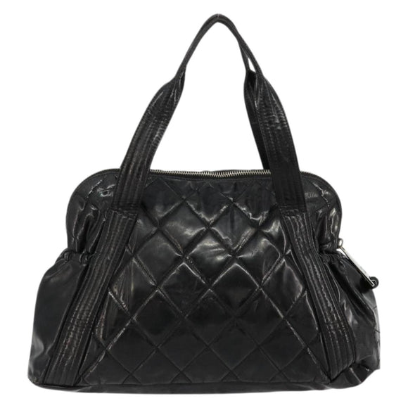 CHANEL Matelasse Hand Bag Patent leather Black Silver CC Auth bs34670
