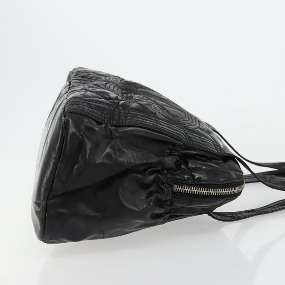 CHANEL Matelasse Hand Bag Patent leather Black Silver CC Auth bs34670