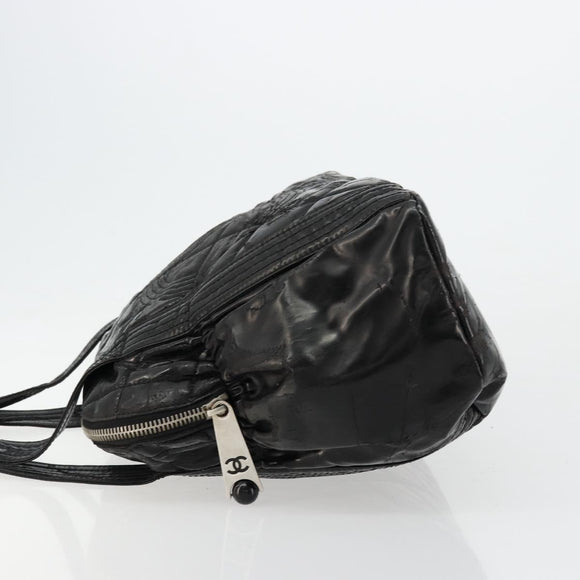 CHANEL Matelasse Hand Bag Patent leather Black Silver CC Auth bs34670