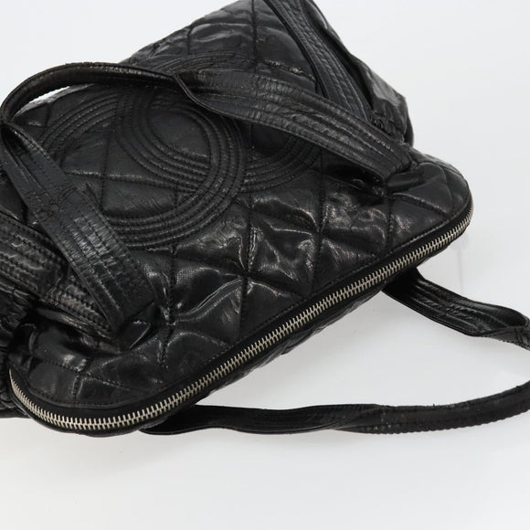 CHANEL Matelasse Hand Bag Patent leather Black Silver CC Auth bs34670