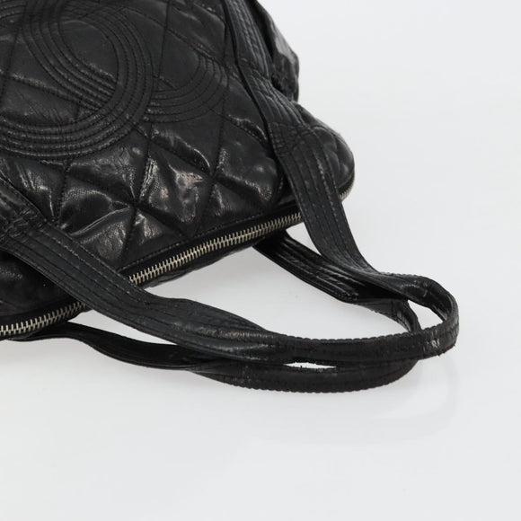 CHANEL Matelasse Hand Bag Patent leather Black Silver CC Auth bs34670