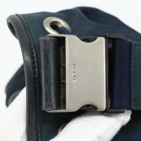 PRADA Purse Shoulder Bag Nylon Navy Silver Auth bs34671