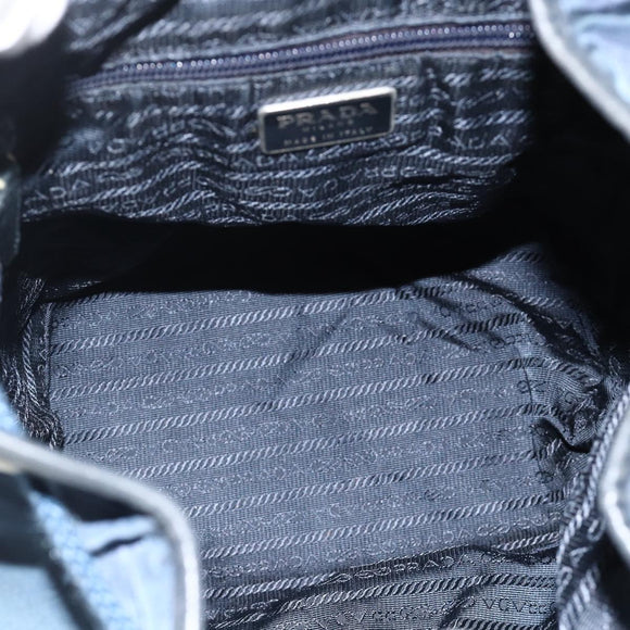 PRADA Purse Shoulder Bag Nylon Navy Silver Auth bs34671