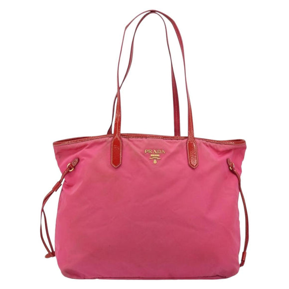 PRADA Tote Bag Nylon Pink Gold Auth bs34672