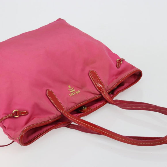 PRADA Tote Bag Nylon Pink Gold Auth bs34672