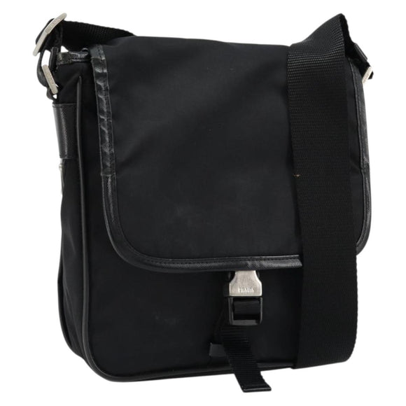 PRADA Shoulder Bag Nylon Black Silver Auth bs34673