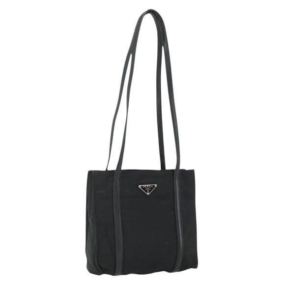 PRADA Draagtas Nylon Zwart Zilver Auth bs34674