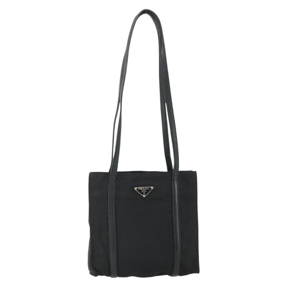 PRADA Draagtas Nylon Zwart Zilver Auth bs34674