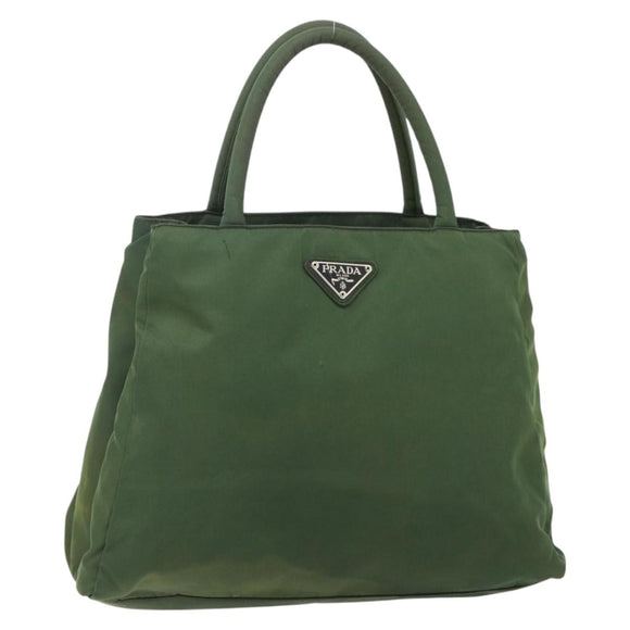 PRADA Hand Bag Nylon Green Silver Auth bs34677