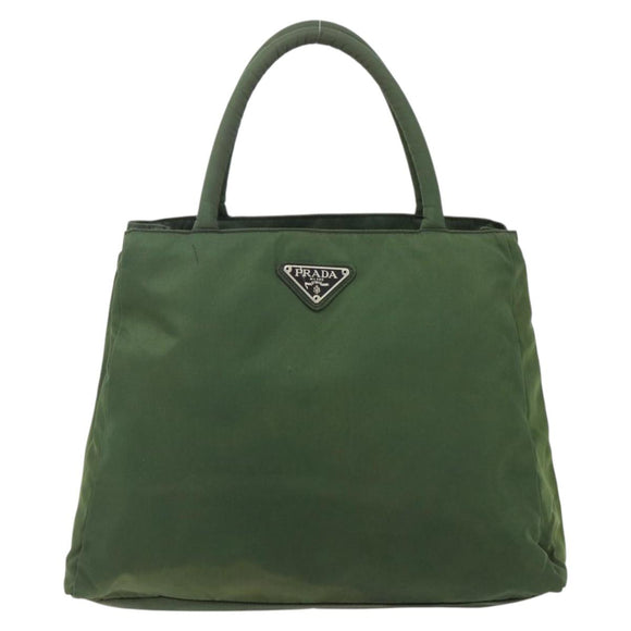 PRADA Hand Bag Nylon Green Silver Auth bs34677