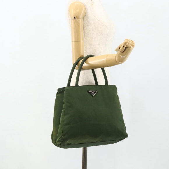PRADA Hand Bag Nylon Green Silver Auth bs34677