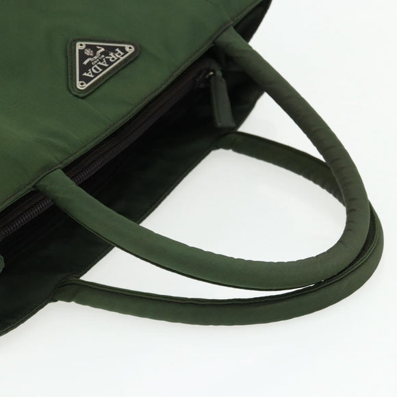 PRADA Hand Bag Nylon Green Silver Auth bs34677