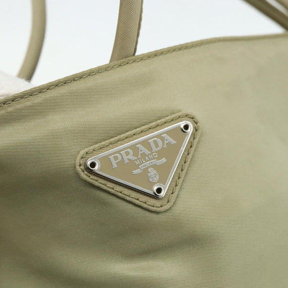 PRADA Hand Bag Nylon Beige Silver Auth bs34678