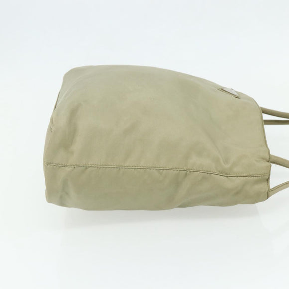 PRADA Hand Bag Nylon Beige Silver Auth bs34678
