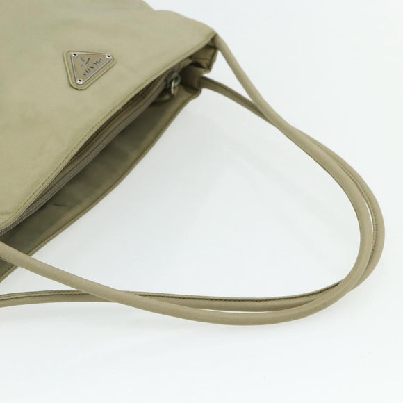 PRADA Hand Bag Nylon Beige Silver Auth bs34678