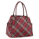 BURBERRY Nova Check Blue Label Hand Bag Nylon Red Silver Auth bs34679-1