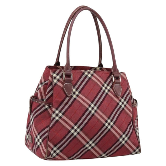 BURBERRY Nova Check Blue Label Hand Bag Nylon Red Silver Auth bs34679