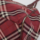 BURBERRY Nova Check Blue Label Hand Bag Nylon Red Silver Auth bs34679-15