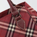 BURBERRY Nova Check Blue Label Hand Bag Nylon Red Silver Auth bs34679-10