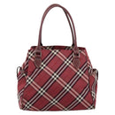 BURBERRY Nova Check Blue Label Hand Bag Nylon Red Silver Auth bs34679-13