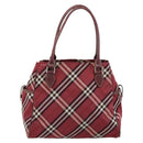 BURBERRY Nova Check Blue Label Hand Bag Nylon Red Silver Auth bs34679-2