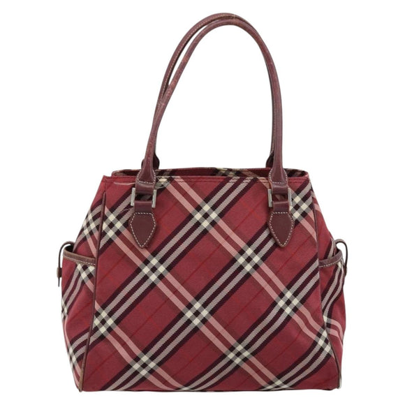 BURBERRY Nova Check Blue Label Hand Bag Nylon Red Silver Auth bs34679