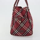 BURBERRY Nova Check Blue Label Hand Bag Nylon Red Silver Auth bs34679-3