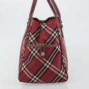 BURBERRY Nova Check Blue Label Hand Bag Nylon Red Silver Auth bs34679-4